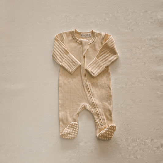 Ribbed Two-Way Zip One-Piece Vanilla