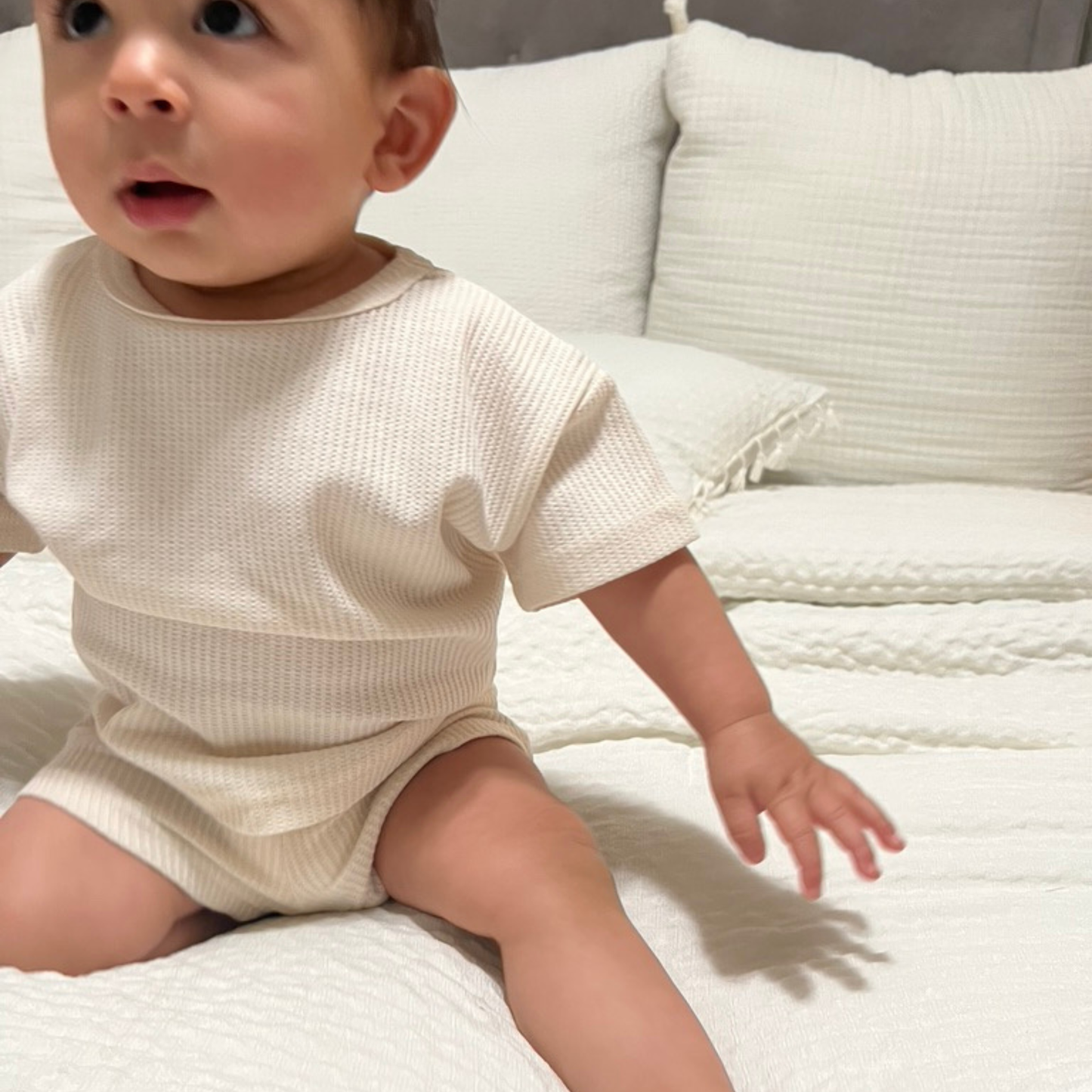 Little Ribbed Lounge Set Cream