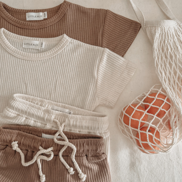 Little Ribbed Lounge Set Brown