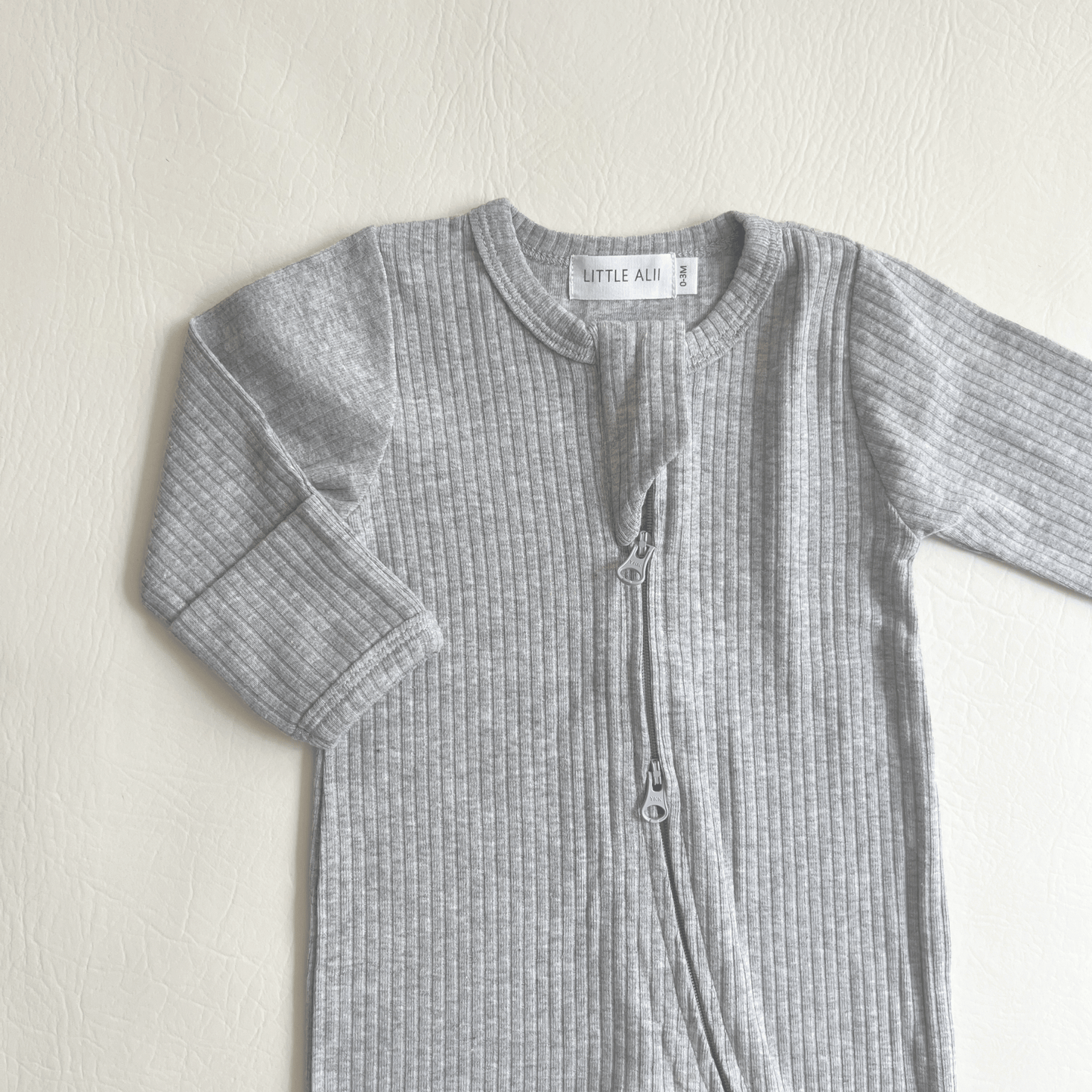 Ribbed Two-Way Zip One-Piece Gray