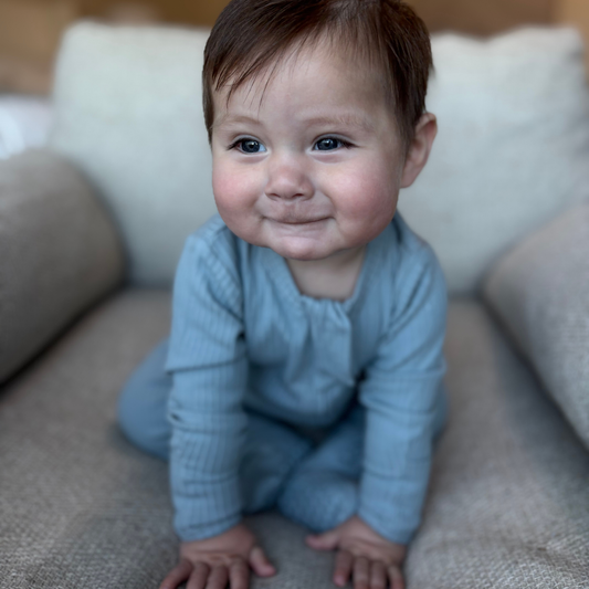 Ribbed Two-Way Zip One-Piece Blue