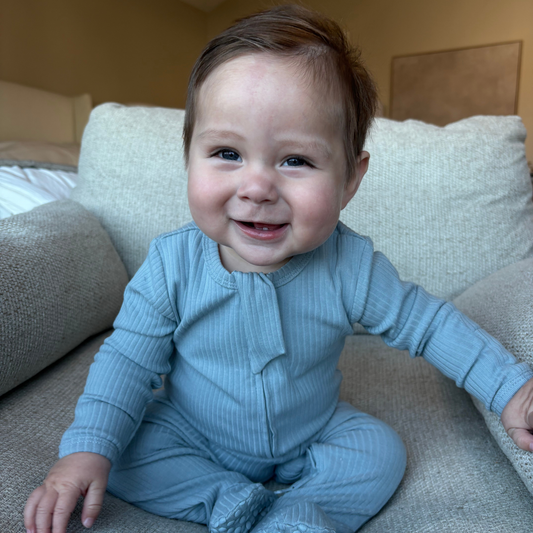 Ribbed Two-Way Zip One-Piece Blue