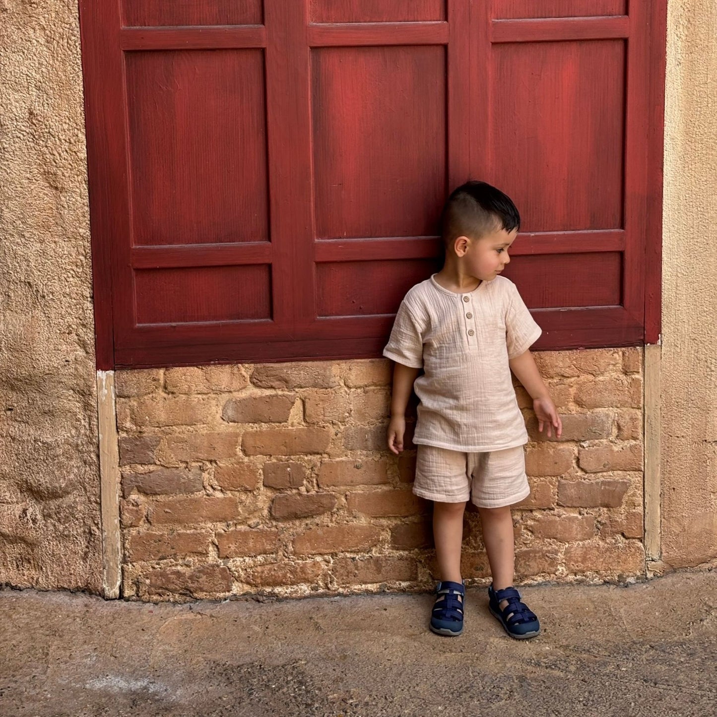 Breeze Organic Cotton Muslin Shirt + Short Set Sand