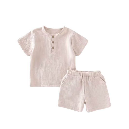Breeze Organic Cotton Muslin Shirt + Short Set Sand