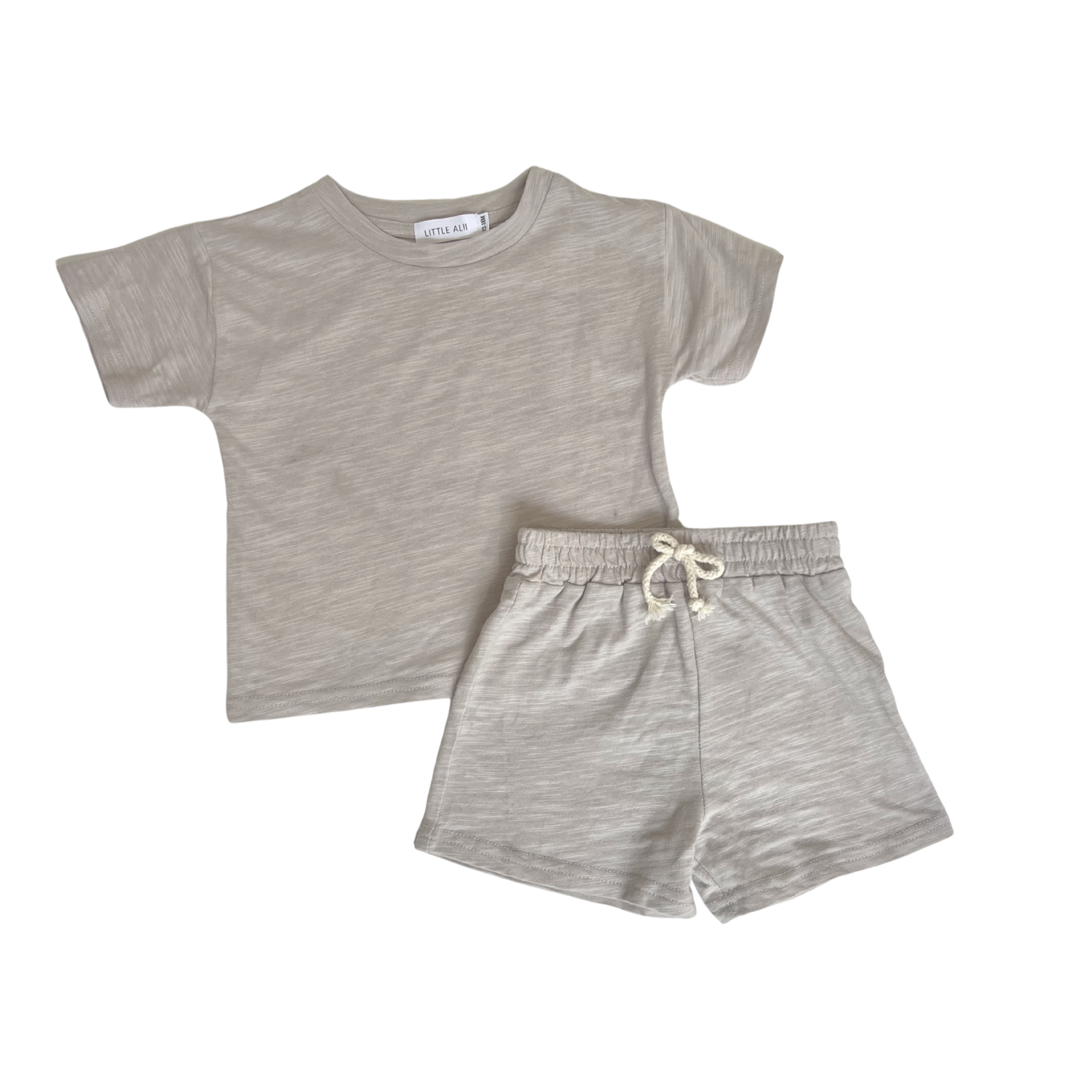 Everyday organic cotton jersey shirt and shorts set in Sand for toddlers by Little Alii