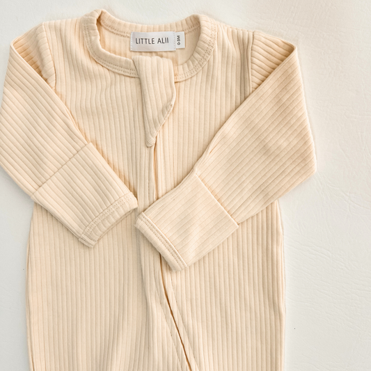 Ribbed Two-Way Zip One-Piece Vanilla