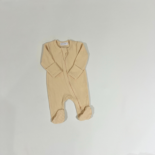 Ribbed Two-Way Zip One-Piece Cream