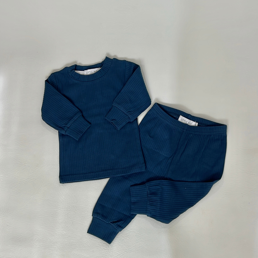 Rib Two-Piece Set Navy Blue