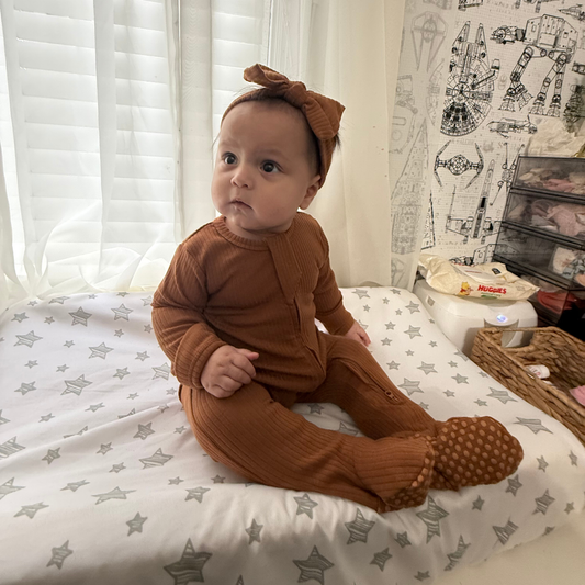 Ribbed Two-Way Zip One-Piece Brown