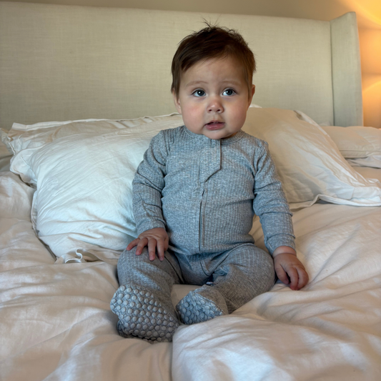 Ribbed Two-Way Zip One-Piece Gray